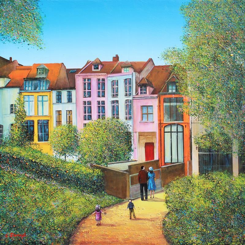 Painting Le quartier de la cathédrale de Lille by Dessapt Elika | Painting Impressionism Acrylic, Sand