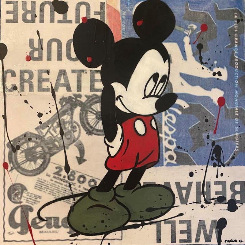 Painting F3  Mickey timide by Marie G.  | Painting Pop-art Acrylic, Gluing, Wood Pop icons