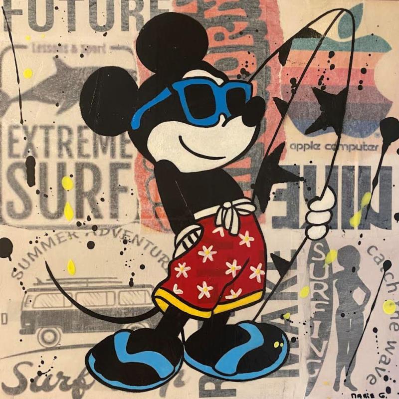 Painting F3  Mickey surf by Marie G.  | Painting Pop-art Acrylic, Gluing, Wood Pop icons