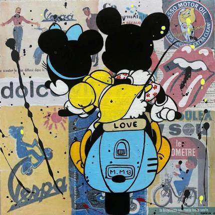 Peinture F4  balade en Vespa par Marie G.  | Tableau Pop-art Acrylique, Bois, Collage Icones Pop