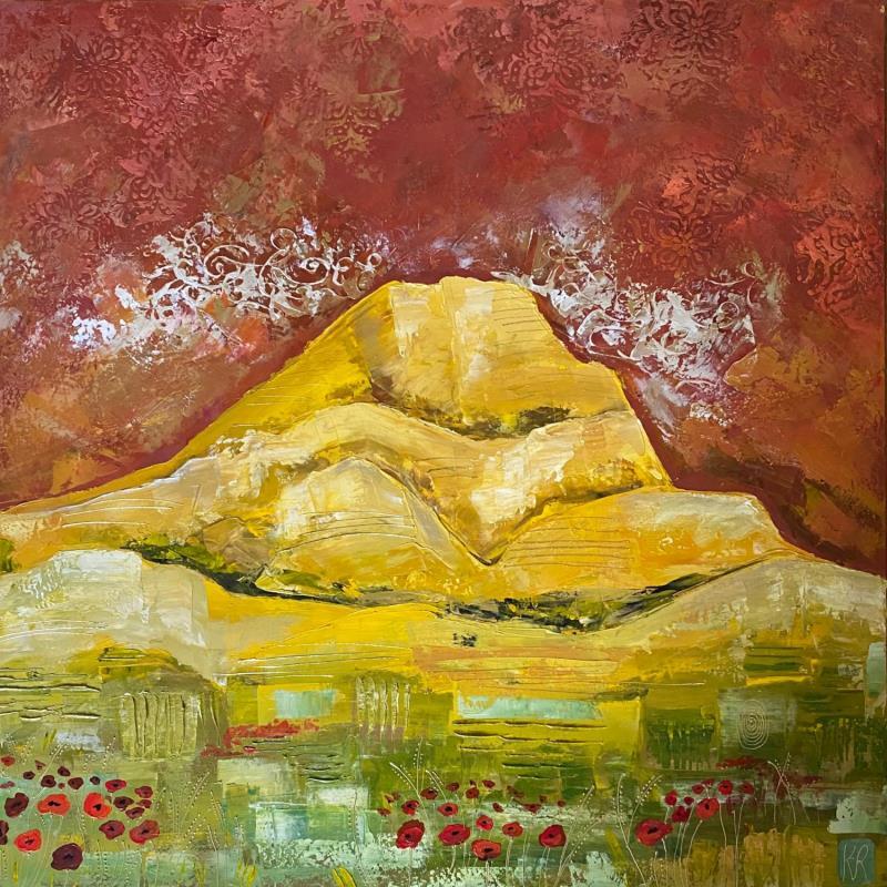 Painting Sainte Victoire  et le reflet du soleil  by Romanelli Karine | Painting Figurative Acrylic, Gold leaf, Pastel, Posca Landscapes, Nature