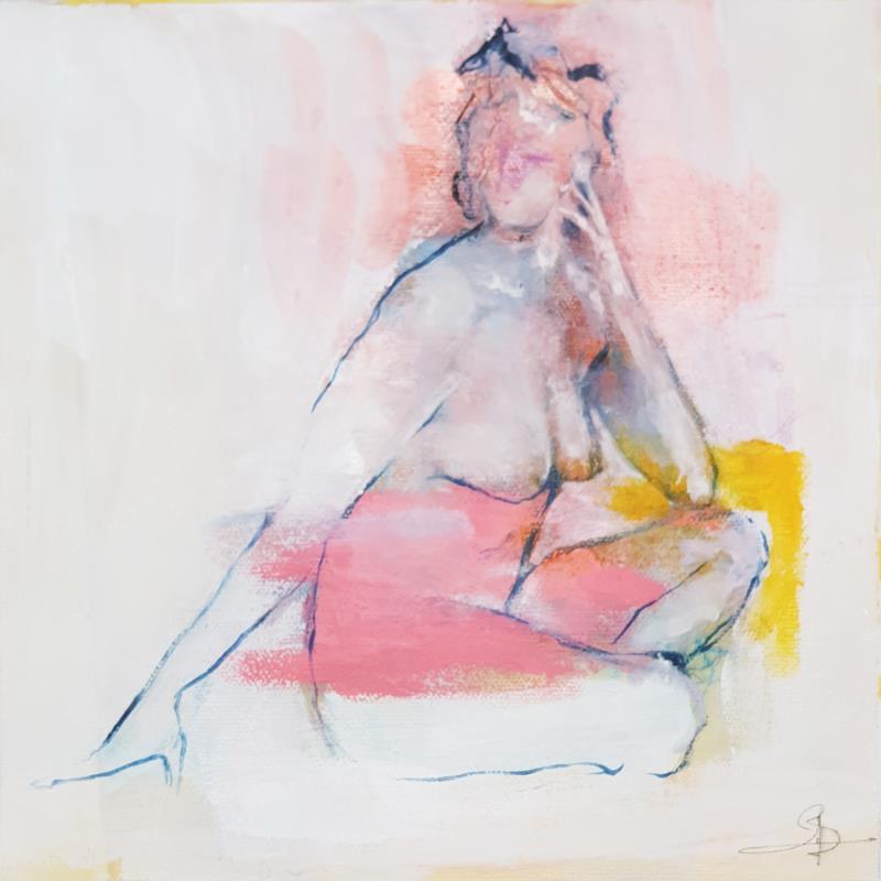 Painting L'Attente évanescente by Bergues Laurent | Painting Figurative Acrylic, Ink, Paper, Watercolor Nude