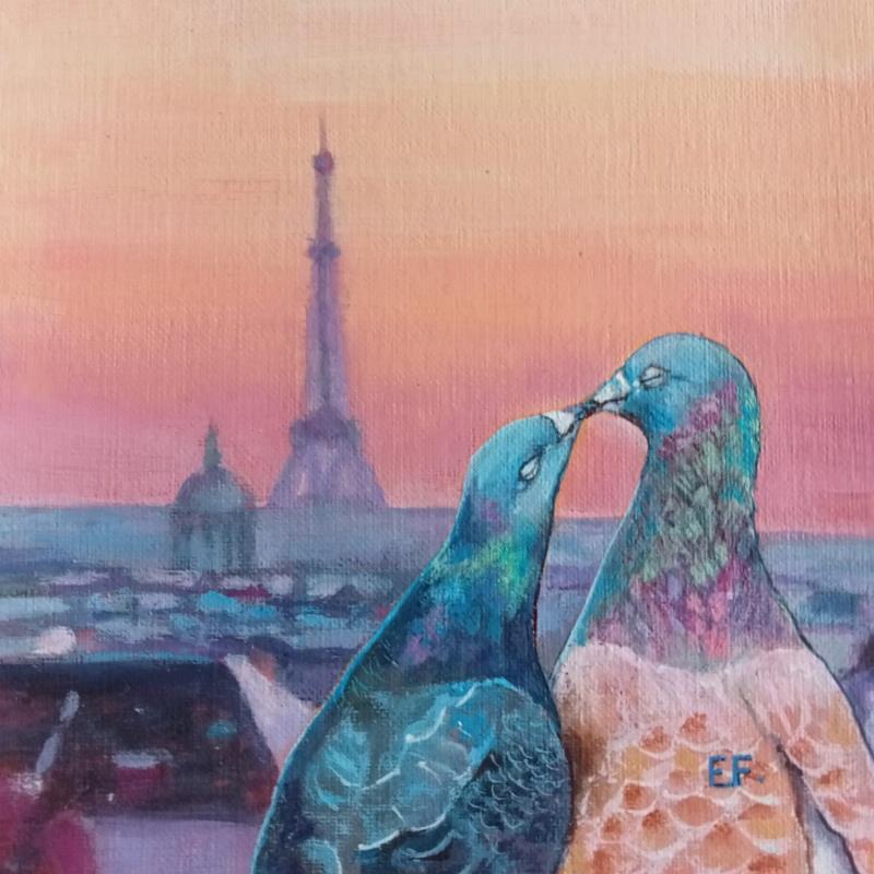 Painting Pigeons en amoureux by Emma Fischer | Painting Figurative Acrylic Animals
