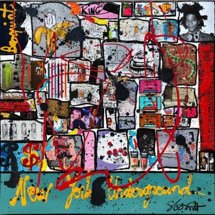 Painting B Comme Basquiat  by Costa Sophie | Painting Pop-art Acrylic, Gluing, Upcycling Pop icons