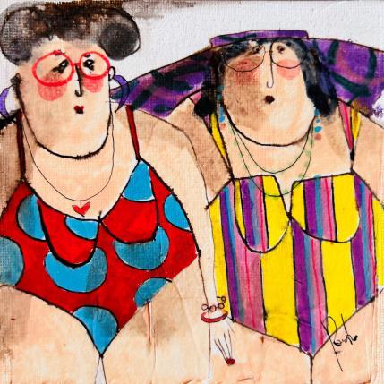 Painting Martine Hélène by Colombo Cécile | Painting Naive art Acrylic, Gluing, Ink, Pastel, Watercolor Life style, Portrait