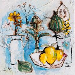 Painting Saveurs d' été by Colombo Cécile | Painting Naive art Acrylic, Gluing, Ink, Pastel, Watercolor Life style, Pop icons, Still-life