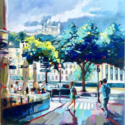 Painting Vue sur Fourvière by Gérard Sylvie  | Painting Figurative Acrylic Landscapes, Life style, Urban
