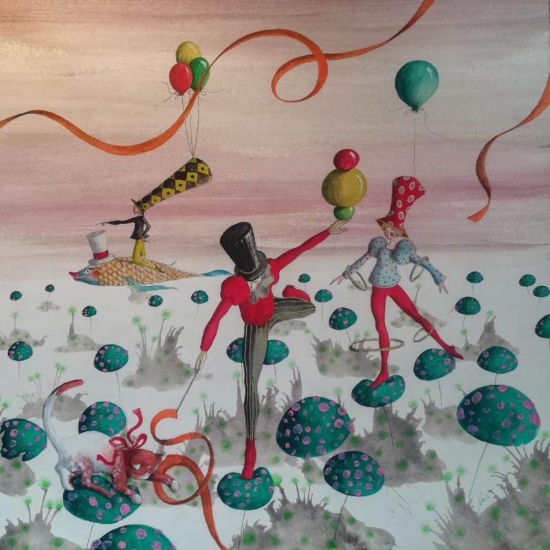 Painting Cat circus moment by Nai | Painting Surrealism Acrylic, Gluing Animals, Life style, Music