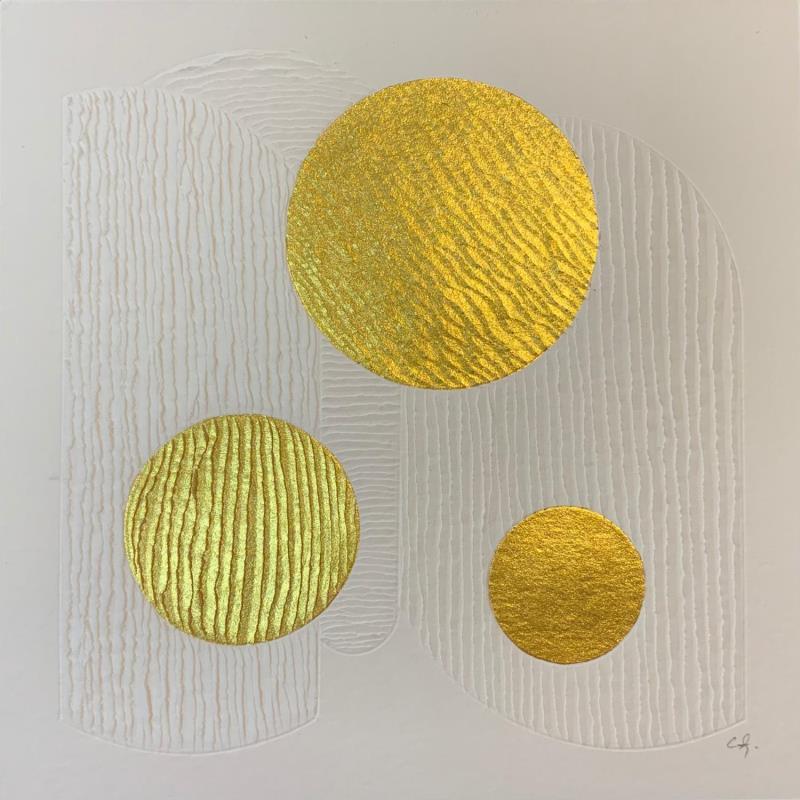 Peinture Dubaï sun par Caitrin Alexandre | Tableau Abstrait Encre, Feuille d'or, Papier Minimaliste