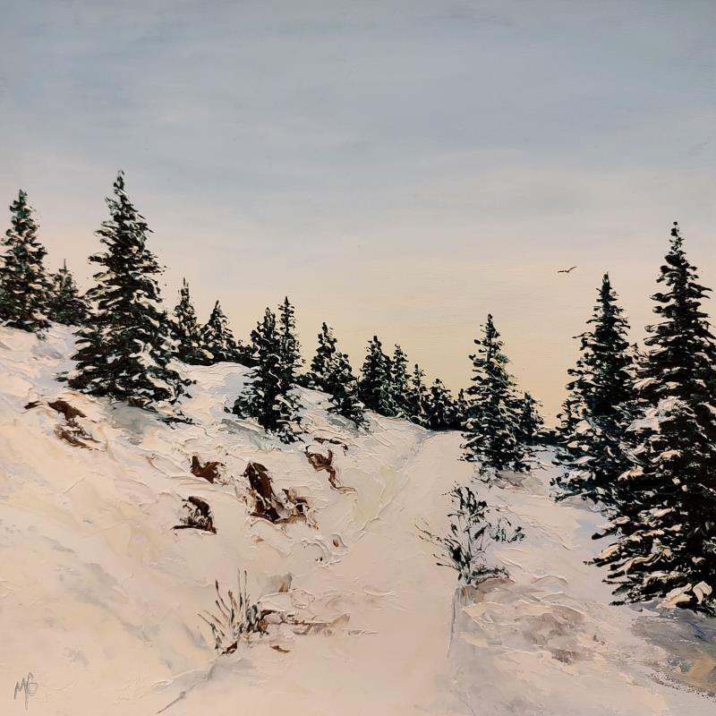 Painting Randonnée raquette en montagne by Blandin Magali | Painting Figurative Oil Landscapes