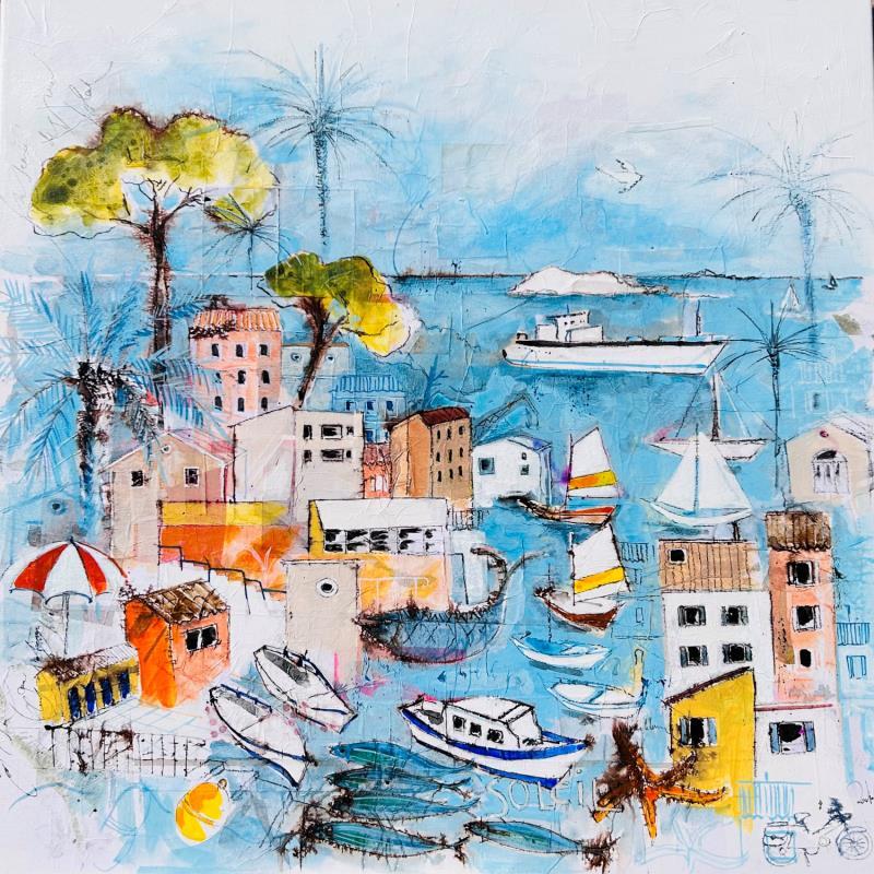 Painting Scène marine by Colombo Cécile | Painting Naive art Acrylic, Gluing, Ink, Pastel, Watercolor Landscapes, Marine, Nature