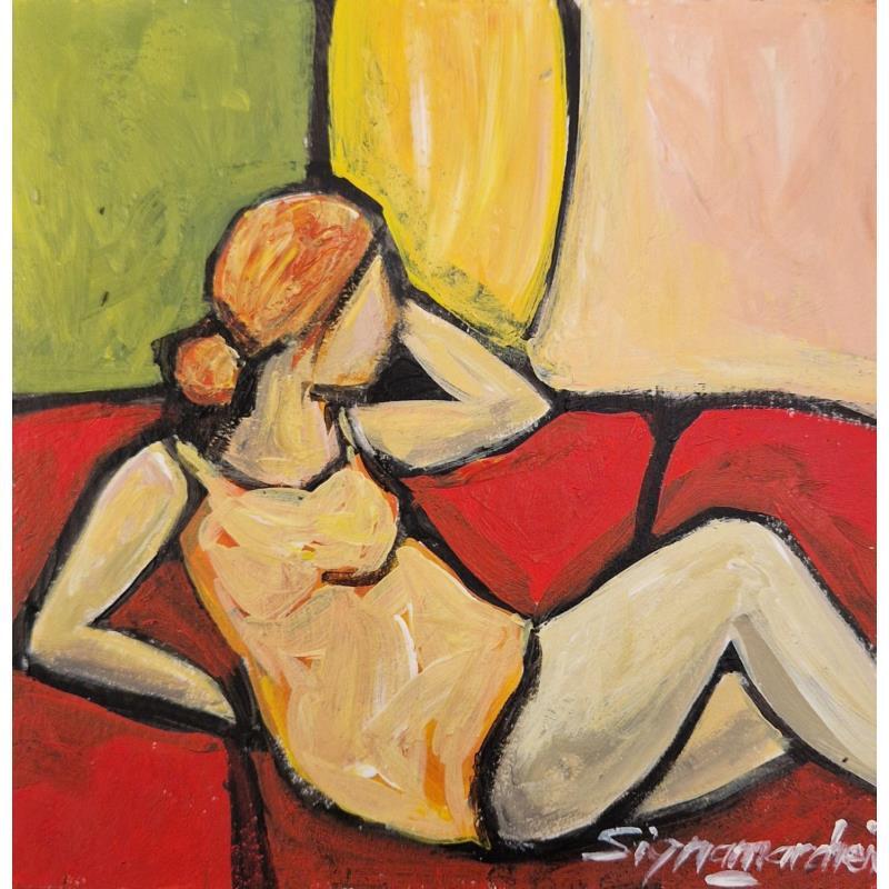 Painting Devant la fenêtre by Signamarcheix Bernard | Painting Naive art Acrylic, Ink, Pastel