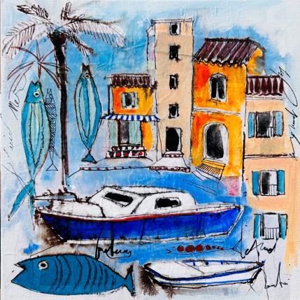 Painting En bateau by Colombo Cécile | Painting Naive art Acrylic, Gluing, Ink, Pastel, Watercolor Landscapes, Life style, Nature, Pop icons