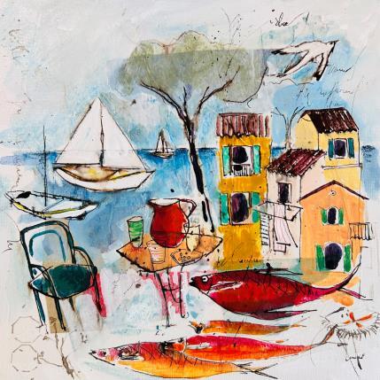Painting Bande de rougets by Colombo Cécile | Painting Naive art Acrylic, Gluing, Ink, Pastel, Watercolor Landscapes, Nature