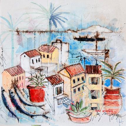 Painting Escale marine by Colombo Cécile | Painting Naive art Acrylic, Gluing, Ink, Pastel, Watercolor Landscapes, Life style, Nature
