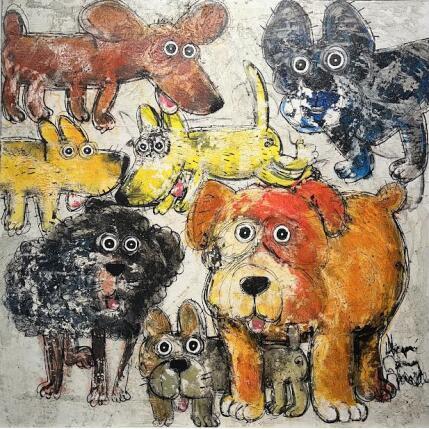Painting Gang de chiens by Maury Hervé | Painting Raw art Animals