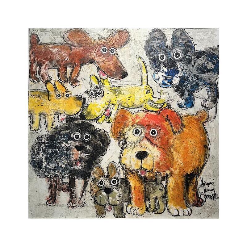 Painting Gang de chiens by Maury Hervé | Painting Raw art Animals