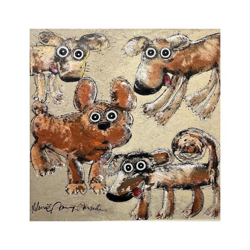 Peinture 4 chiens par Maury Hervé | Tableau Art Singulier Animaux