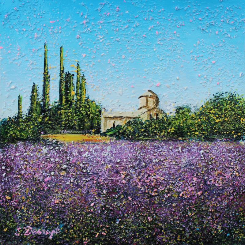 Painting Champs de Lavande et Abbaye by Dessapt Elika | Painting Impressionism Acrylic, Sand Pop icons