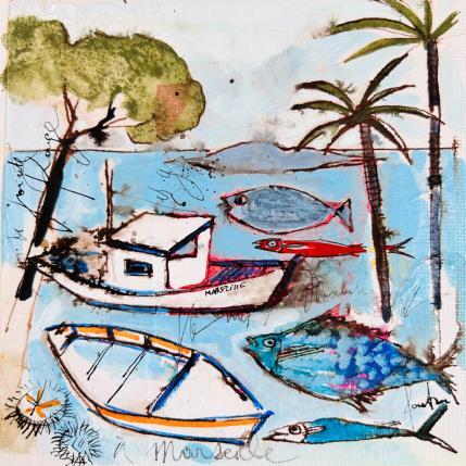 Painting Planète Mars by Colombo Cécile | Painting Naive art Acrylic, Gluing, Ink, Pastel, Watercolor Landscapes, Life style, Marine