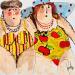 Painting Marguerite et Cerise by Colombo Cécile | Painting Naive art Portrait Life style Watercolor Acrylic Gluing Ink Pastel