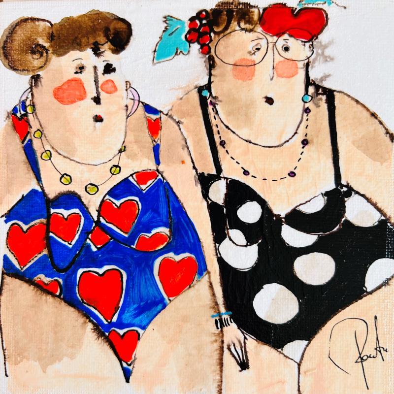 Painting Virginia, Emma by Colombo Cécile | Painting Naive art Acrylic, Gluing, Ink, Pastel, Watercolor Life style, Portrait