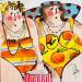 Painting Louisa, Simone by Colombo Cécile | Painting Naive art Portrait Life style Watercolor Acrylic Gluing Ink Pastel