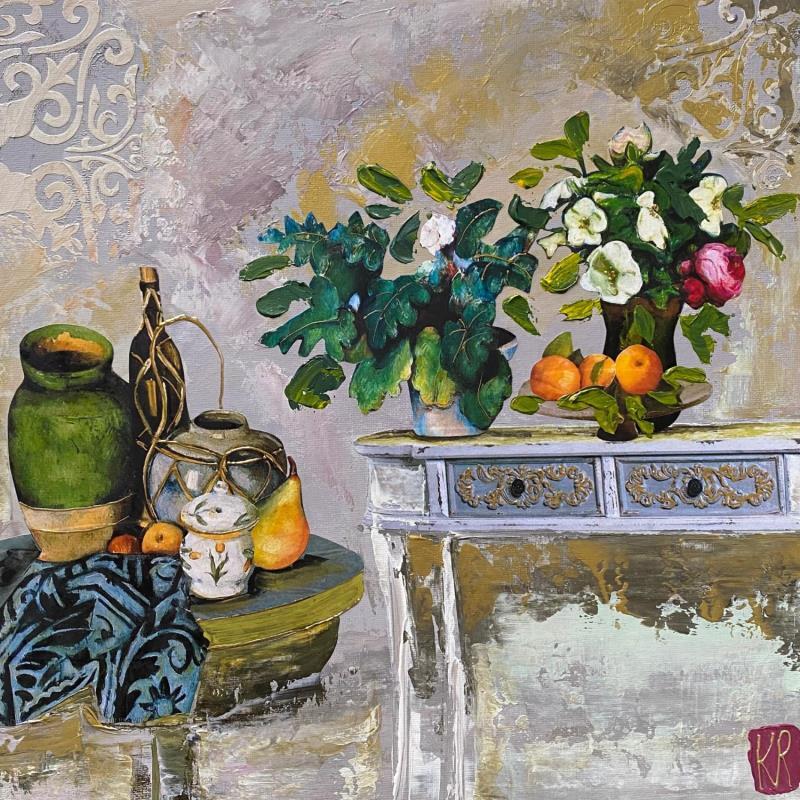 Painting Le bel été by Romanelli Karine | Painting Figurative Acrylic, Gluing, Gold leaf, Paper, Pastel, Posca