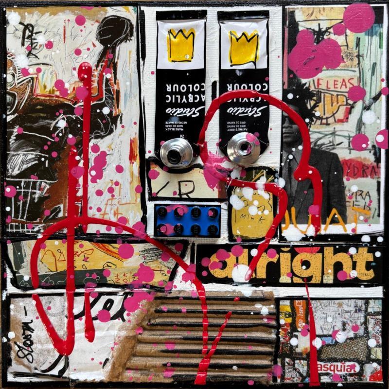 Painting Basquiat (alright) by Costa Sophie | Painting Pop-art Acrylic, Gluing, Upcycling Pop icons