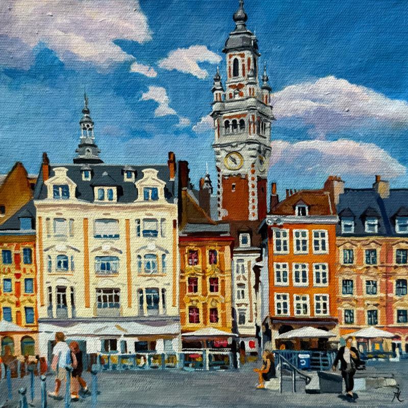 Painting Place d Général de Gaulle  by Ion Manolachi | Painting Figurative Acrylic Architecture, Life style, Urban