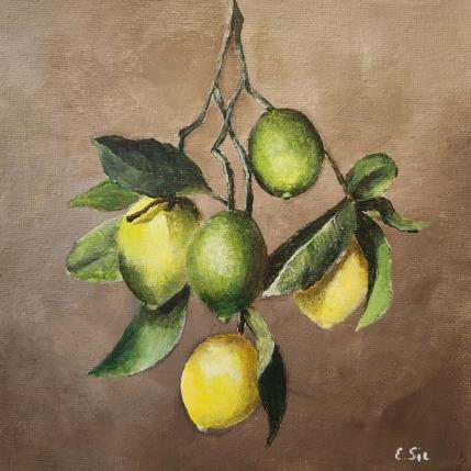 Painting Citrons verts et jaunes by Sie Evelyne | Painting Figurative Acrylic Pop icons, Still-life