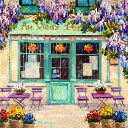 Painting Café in Bloom – Au Vieux Paris by Pigni Diana | Painting Figurative Oil Architecture, Life style, Urban