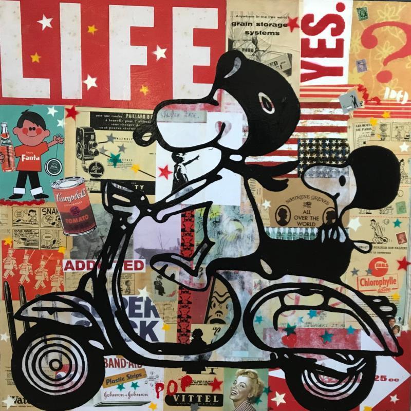 Painting Snoopy and Woodstock vespa by Kikayou | Painting Pop-art Acrylic, Gluing, Graffiti Pop icons