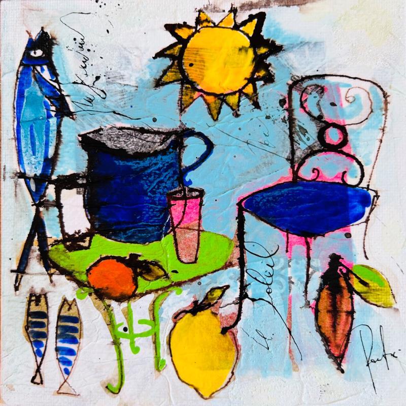 Painting Le soleil by Colombo Cécile | Painting Naive art Acrylic, Gluing, Ink, Pastel, Watercolor Landscapes, Life style