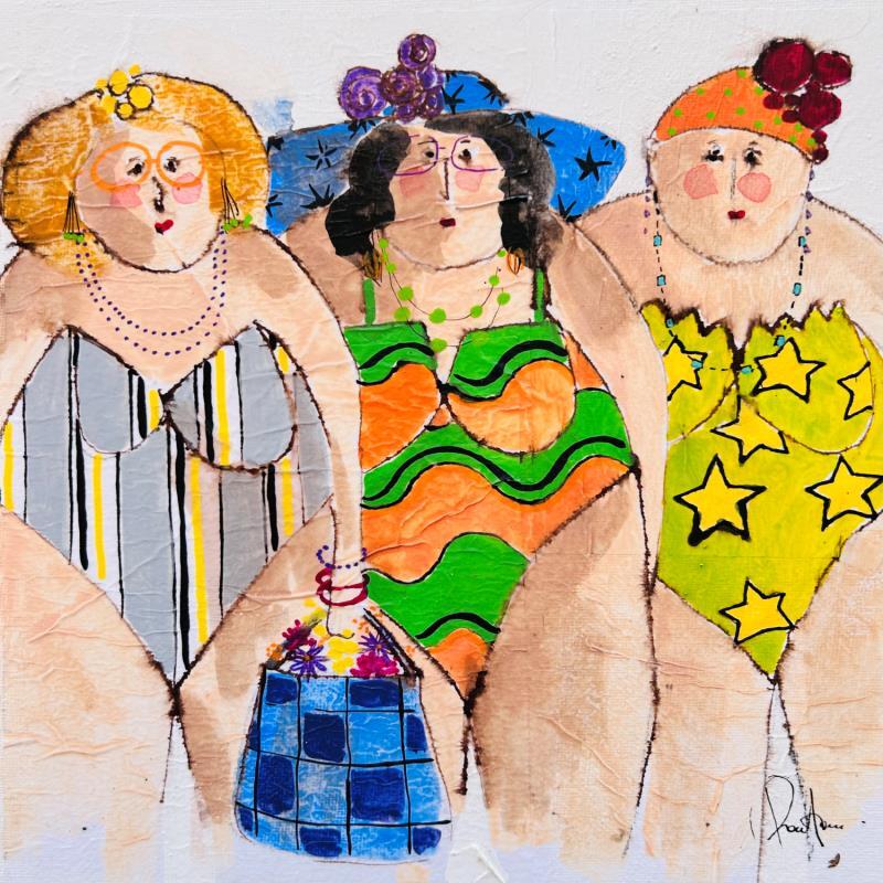 Painting Martine Véronique Aude by Colombo Cécile | Painting Naive art Acrylic, Gluing, Ink, Pastel, Watercolor Life style, Portrait