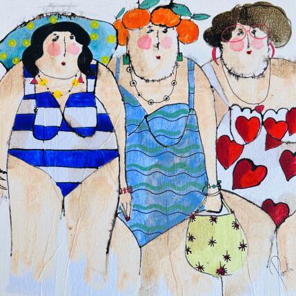 Painting Ginette Marcelle Laura by Colombo Cécile | Painting Naive art Acrylic, Gluing, Ink, Pastel, Watercolor Life style, Portrait