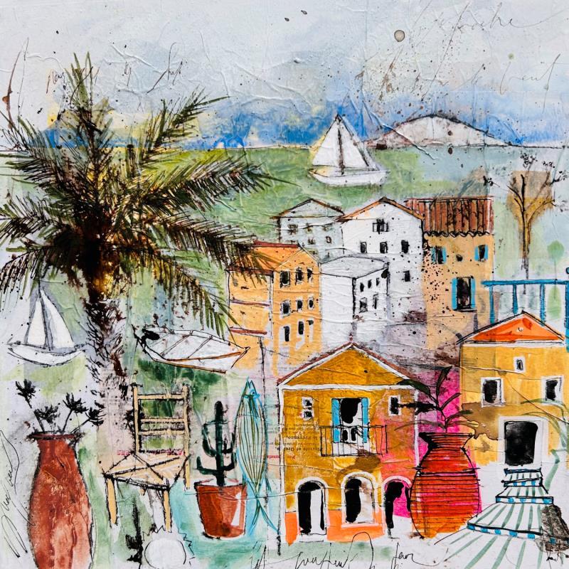Painting Coté sud by Colombo Cécile | Painting Naive art Acrylic, Gluing, Ink, Pastel, Watercolor Landscapes, Life style, Marine