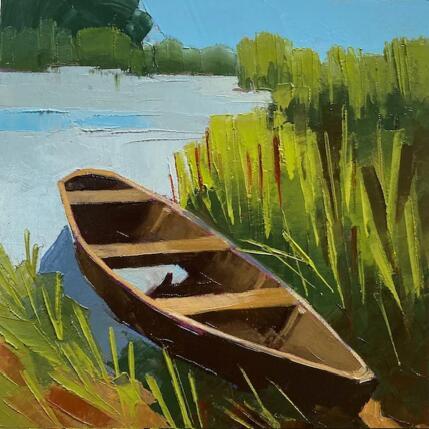 Painting Dans les roseaux by Clavel Pier-Marion | Painting Impressionism Oil, Wood Landscapes