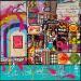 Painting La vie est belle ! (bleu) by Costa Sophie | Painting Pop-art Acrylic Gluing Upcycling