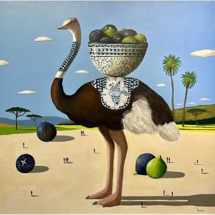 Painting Autruche et figues by Lionnet Pascal | Painting Surrealism Acrylic