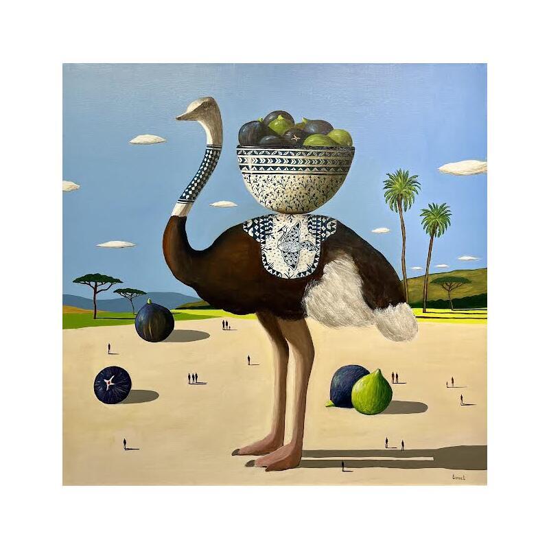 Painting Autruche et figues by Lionnet Pascal | Painting Surrealism Acrylic