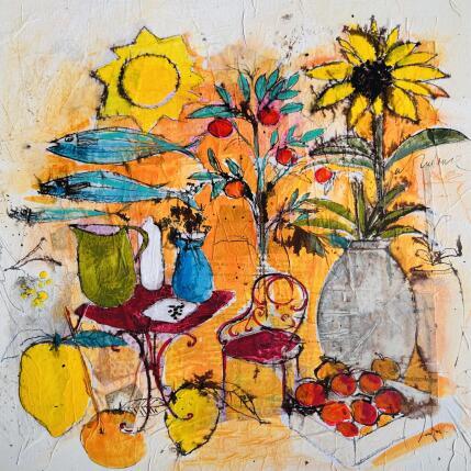 Painting Barcelona orange by Colombo Cécile | Painting Naive art Acrylic, Gluing, Ink, Pastel, Watercolor Landscapes, Life style, Nature