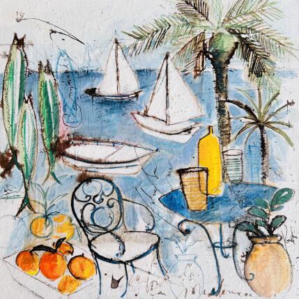 Gemälde Alentours méditerranéens von Colombo Cécile | Gemälde Naive Kunst Acryl, Aquarell, Collage, Pastell, Tinte Alltagsszenen, Landschaften, Natur