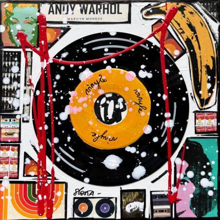 Painting POP VINYLE (jaune) by Costa Sophie | Painting Pop-art Acrylic, Gluing, Upcycling Pop icons