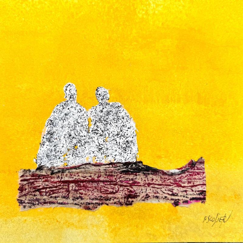 Painting Pause végétale by Escolier Odile | Painting Figurative Acrylic, Cardboard, Pigments, Sand Life style, Minimalist, Pop icons, Society