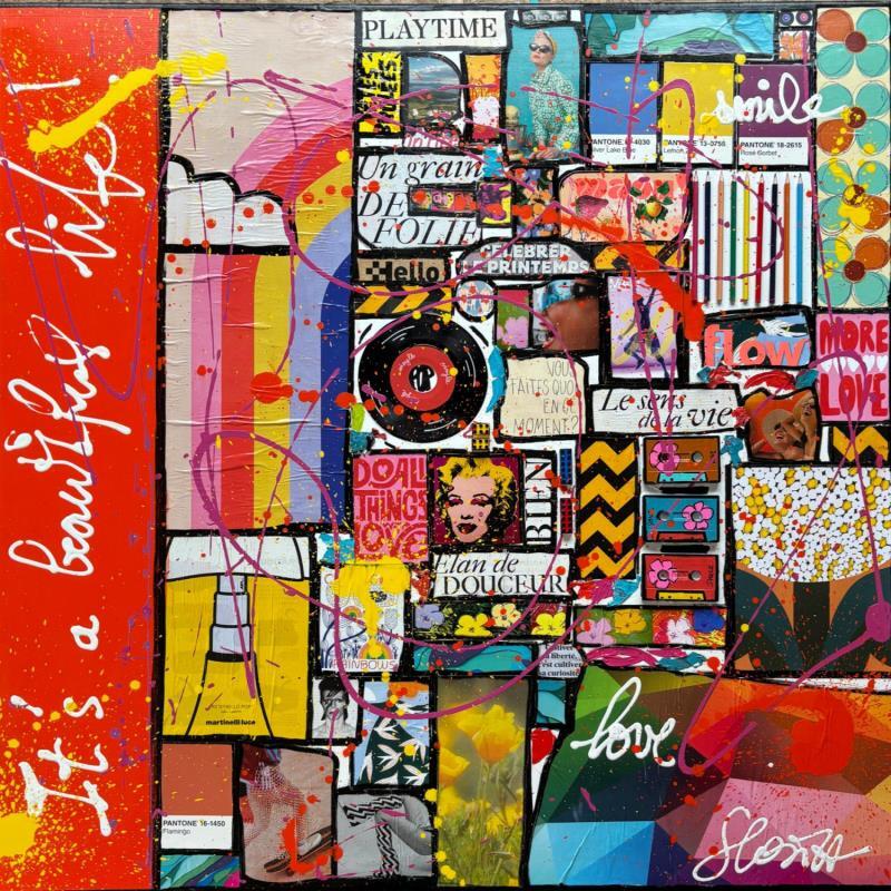 Painting It's a beautiful life ! by Costa Sophie | Painting Pop-art Acrylic, Gluing, Upcycling