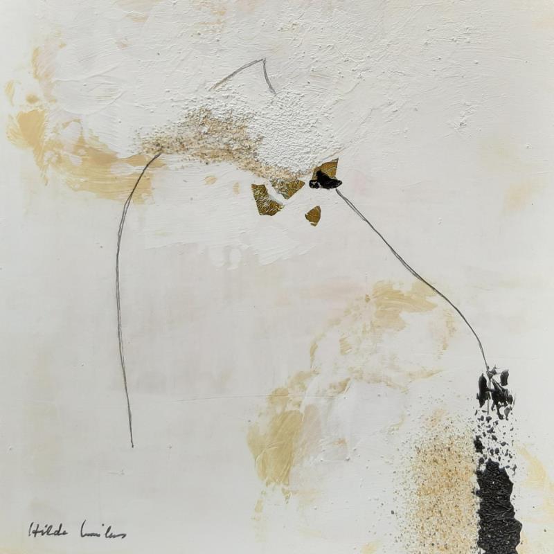 Painting abstract  white A 142 by Wilms Hilde | Painting Abstract Acrylic, Gold leaf, Sand