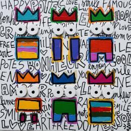 Painting TRIBU by Mam | Painting Pop-art Acrylic Black & White, Pop icons, Society