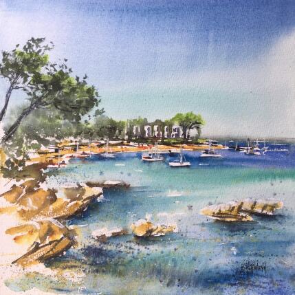 Painting Crique au Cap d'Antibes  by Hoffmann Elisabeth | Painting Figurative Watercolor Marine, Urban