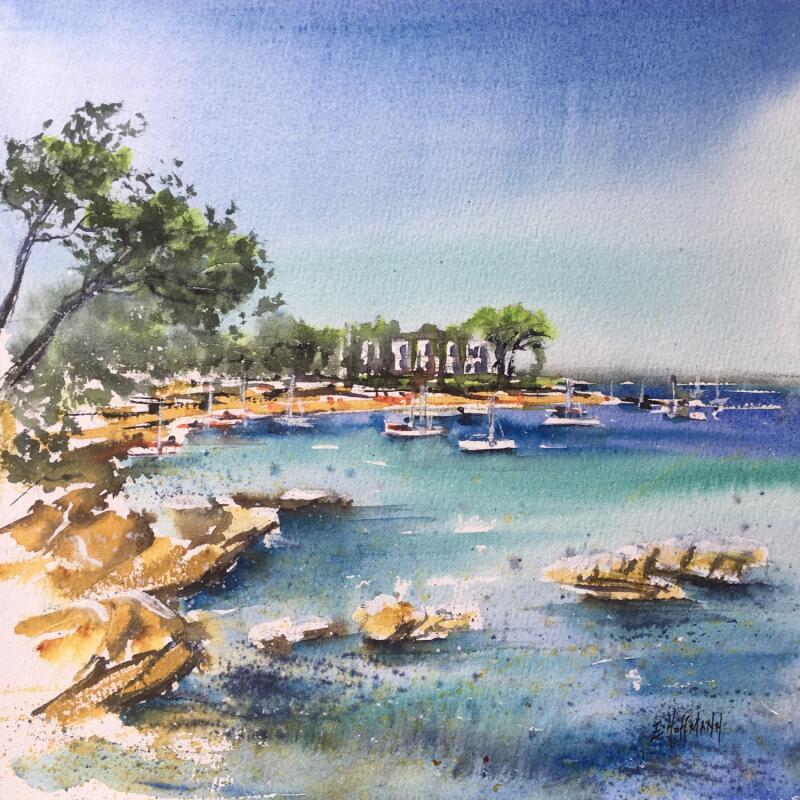 Painting Crique au Cap d'Antibes  by Hoffmann Elisabeth | Painting Figurative Watercolor Marine, Urban